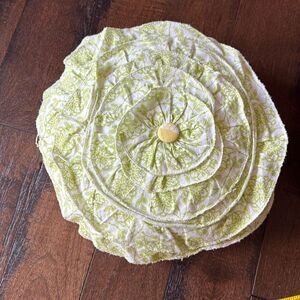 Cynthia Rowley round ruffled decorative throw pillow yellow green cottagecore fe